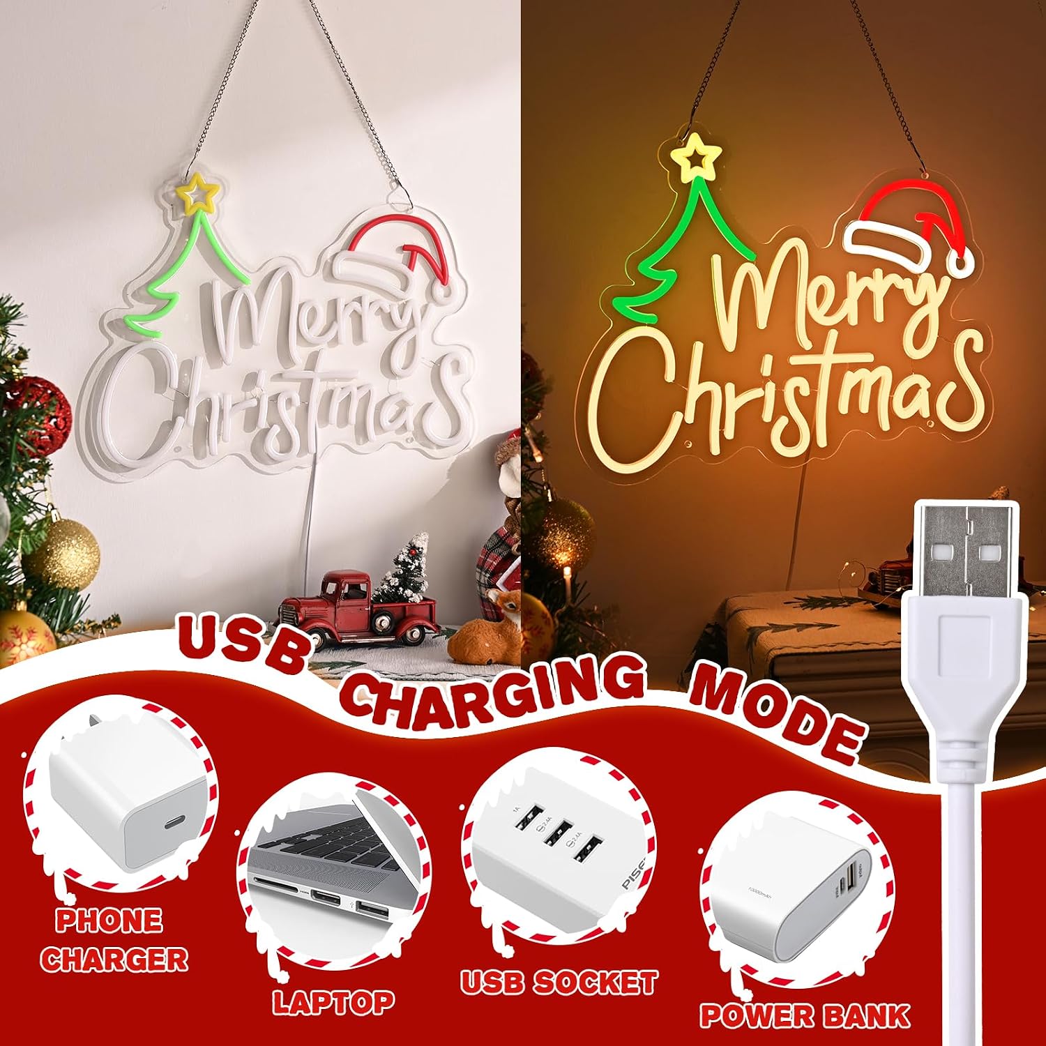 Merry Christmas Neon Sign USB  - Lighting Christmas Decor recension och pris