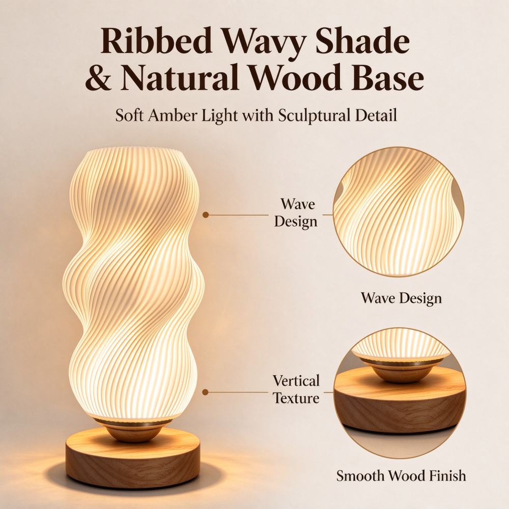 3D Printed Wave Texture Night  - Lighting Decor Bedroom recension och pris