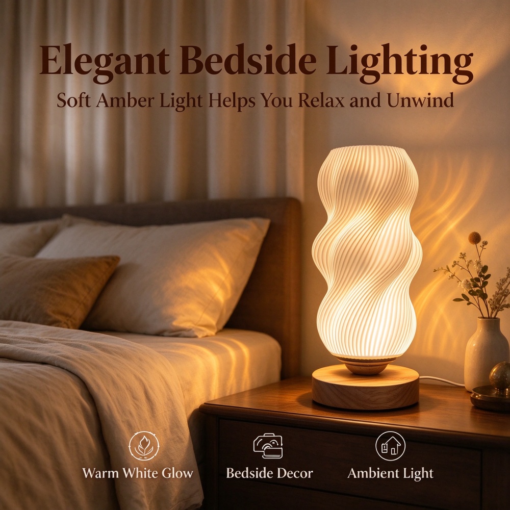3D Printed Wave Texture Night  - Lighting Decor Bedroom recension och pris