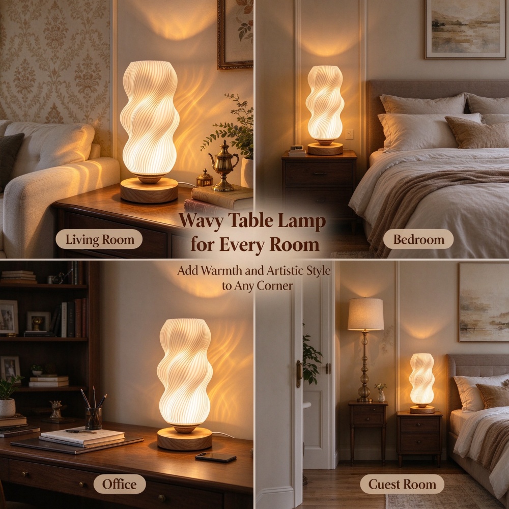 3D Printed Wave Texture Night  - Lighting Decor Bedroom recension och pris