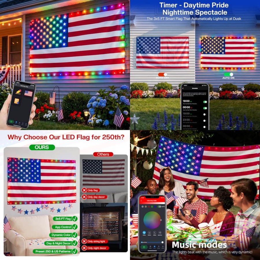 Smart Lighted American Flag 3x - Up Lighting Decor recension och pris